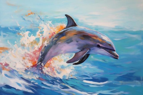 Wandbild delphin springt aus - wandbild:,