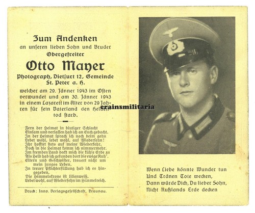 Orig sterbebild grenadier - orig., +