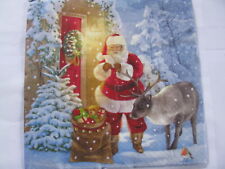 3 lose Servietten Santa and Reindeer, Weihnachtsmann mir Renntier