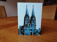 Kölner Dom Souvenir Wandbild aus Holz Blau Kunstbild 12X17,5cm Neuwertig
