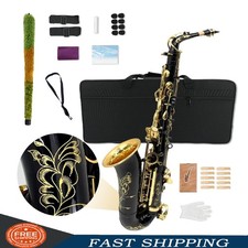 Black Alto Saxophone Eb Flat Sax Brass Instrument with Case & Accessories