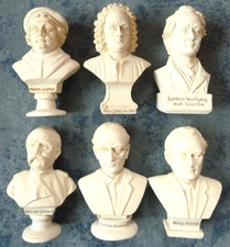 Figuren-Serie (6 Büsten) "Die Großen Deutschen": Luther Goethe Bach Bismarck u.a