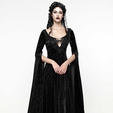 PUNK RAVE Gothic Kleid Lang Schwarz Samt Rosenmuster Velvet Vanguard Mittelalter