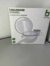 Bo-Camp Emaille Geschirr-Set, 6-teilig, weiß/blau
