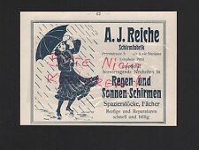 LEIPZIG, Werbung 1911, A. J. Reiche Schirm-Fabrik Regen-Sonnen-Schirme