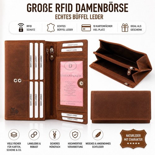 Damenbörse rfid echt leder - damenbörse,