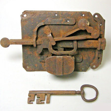 Top Rarität um 1700 oder älter grosses Schloss mit Schlüssel Burg Kerker Tor 