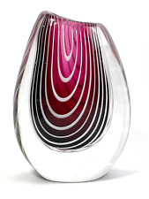 Vicke Lindstrand, Design Vase "Zebra" rot/weisse Streifen für Kosta, signiert