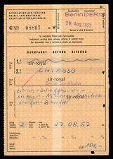 Berlin 1957 - Zugticket Chiasso nach Berlin über Zürich - Billet ~11x15cm