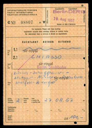 Berlin 1957 zugticket - berlin,