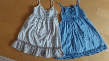 2 Kleider Größe 134 Blue Seven u. H&M gerafft weich Baumwolle blau beige natur