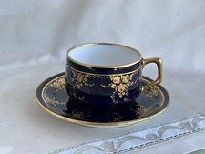Schöne Fraureuth Jugendstil Moccatasse mit Kobalt und Gold-Blumen