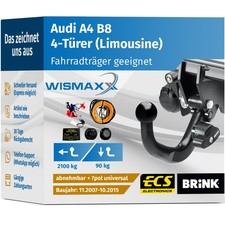 ANHÄNGERKUPPLUNG für Audi A4 B8 07-15 abnehmbar BRINK +7pol E-Satz ABE