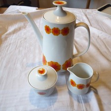 Alte Vintage Kaffeekanne Kanne Zuckerdose & Sahnekännchen Kronester Bavaria