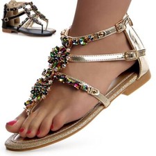 Damen Zehentrenner Glitzer Blume Sandalen Sandaletten Riemchen Blockabsatz