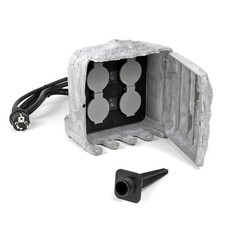 Gartensteckdose 4fach Steinoptik Schalter IP44 Außensteckdose Steckdosenstein