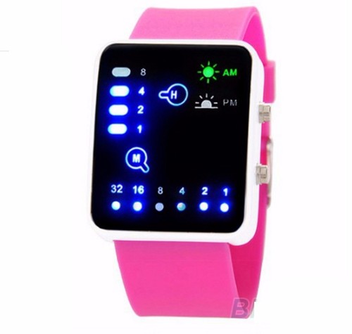 Rosa led binäre digitaluhr - rosa,
