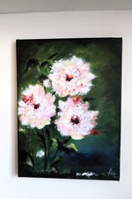 Acrylgemälde mit Blumen 30 x 40 cm auf Leinwand, Bild rosa Blüten, nostalgisch