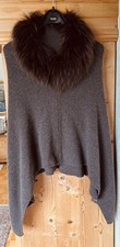 Mala Alisha Poncho mit Echtpelz-Kragen u. Cashmere braun grau graubraun Gr. S-M