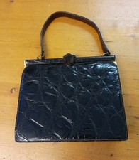 Echte Vintage Damen Kroko Leder Handtasche schwarz aus den 60igern