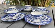 Porzellan Meiji Ära Blaue Kirschblüte 5 Tee Tassen Untertasse Teller Set - Japan