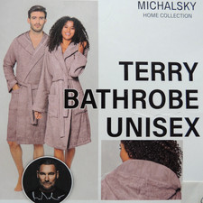 Michalsky Unisex Frottee Herren Damen Bademantel Rosa mit Kapuze Designer NEU