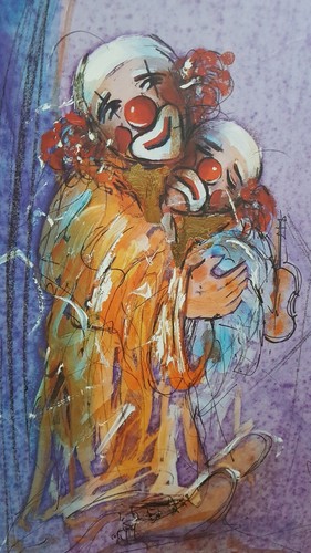 Bild mit clown holzrahmen - bild, clown,