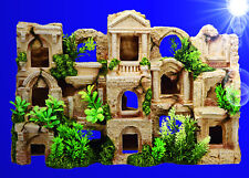 Aquarium Deko ❤️GROßE ANTIKE RUINE ✚ PFLANZEN❤️ Höhle Barsche Dekoration Zubehör