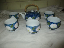 China Teeservice blau mit Blumenmuster Handbmalt  Porzellan 6 Personen