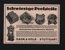 STUTTGART, Werbung 1935, Hahn & Kolb Hydraulische Schnellpressen