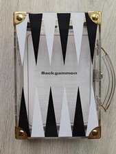 Backgammon aus durchsichtigem Acryl in Reisegröße, sehr guter Zustand