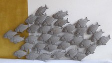 Fische großes Wand Relief Fischschwarm Metall Wand Schmuck Dekoration Grau