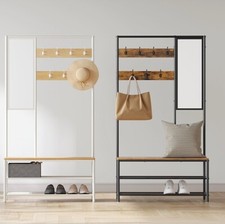 Kleiderständer Spiegel Garderobe Garderobenständer mit Haken Sitzbank, HSR415