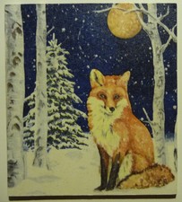 Deko HDF - Tiere Winter Schnee Wald Fuchs Mond Nacht Bäume