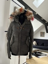 Daunenjacke Damen Jet Set Gr. 2 flaschengrün Kapuze mit buntem Echtfellbesatz