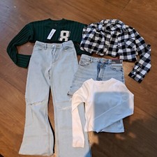 Kleiderpaket Jeans, Jeansshorts, weißes Top, kariertes Hemd, Lets Frans Top