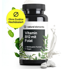 natural elements Vitamin B12 – 180 Tabletten –500µg Vit B12 & 200µg Folsäure/Tag