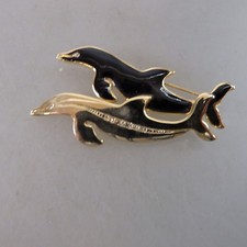 Neugablonz: Brosche 2 Delphine Swarovski Elements um/ab 1980 (47241)