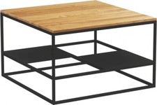 Couchtisch Baumkante massiv + geölt Wildeiche 80 x 80 schwarz  B-WARE 42174