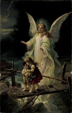 Künstler Ak Zabateri, Heiliger Schutzengel, Kinder auf einer... - 4522195