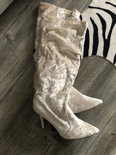 Samt Stiefel High Heels in Creme Hellbeige  Gr 40 Neu mit Etikett