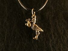 Anhänger mit Kette 24 Karat Vergoldet Klapperstorch Storch Baby 23mm x 18mm