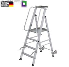 Günzburger Aluminium-Stehleiter mit großer Plattform, mit Rollen und Griff