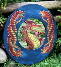 Spiegel Drache Holzspiegel Drachen Wandspiegel Dekospiegel blau Asiadrache Deko