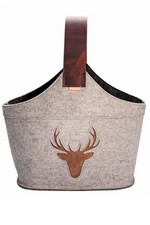 Maxx Factory Kaminholztasche Homebag Johann grau Hirsch-Motiv Wollfilz Leder