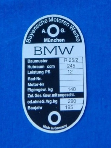 Bmw typenschild r25 - typenschild, r25/2