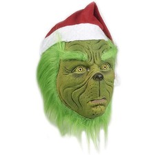Horror Halloween Xmas der Grinch Latex Maske mit Mütze Cosplay Kostüm