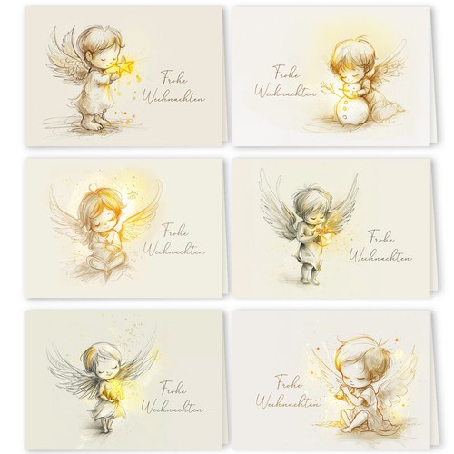 12x weihnachtskarten engel - 12x, set