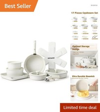 Weiß 17-teiliges Topfset Pfannenset Antihaft Induktion Geschirrspüler Backofe...