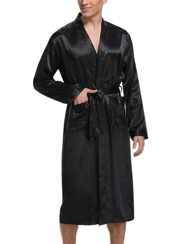 Herren bademantel satin lang - satin,